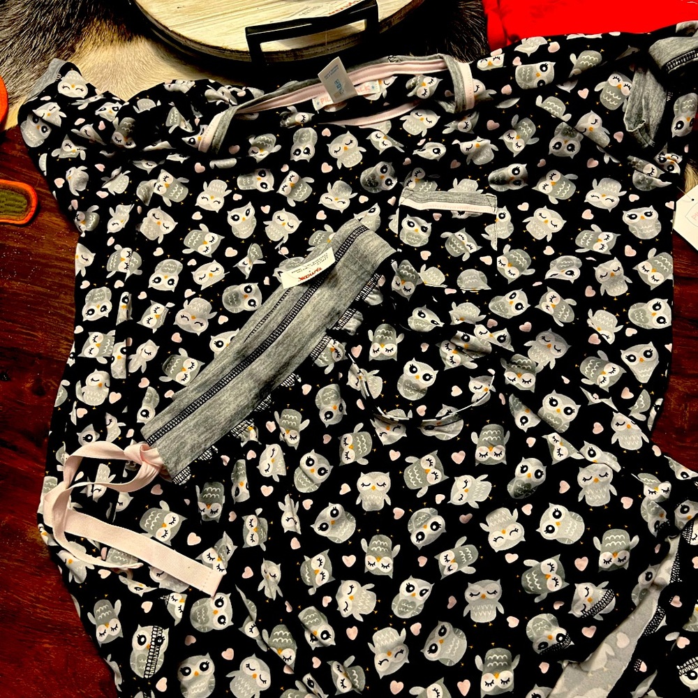 Charming Owl Print Pajama Set - Black and Gray